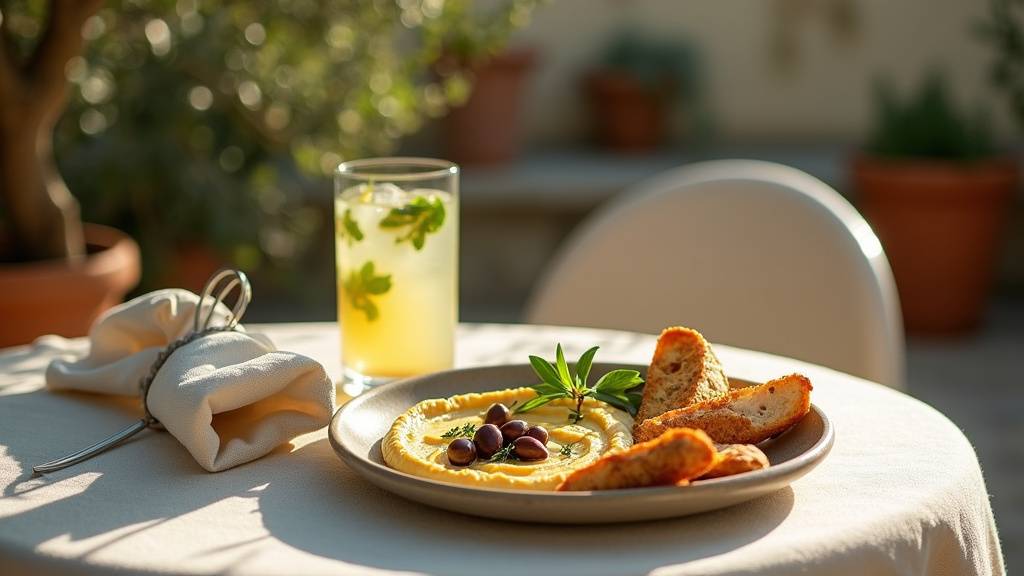 Table dressée à l'extérieur du Carré Gourmand à Boé, avec vue sur le parc