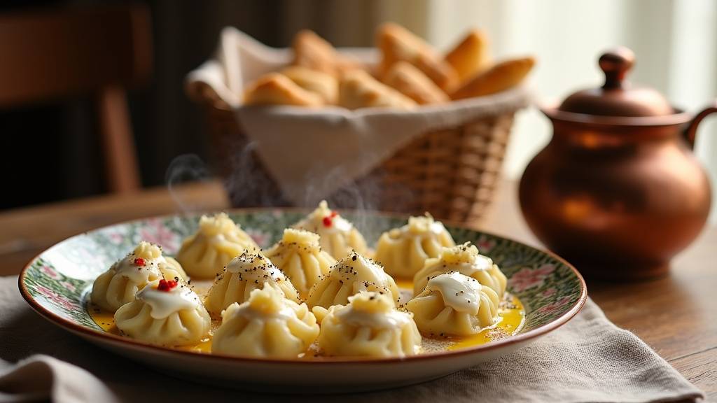 Table colorée de mezzés turcs variés, avec du pain frais et des verres de thé