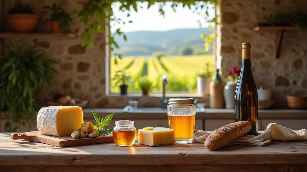 Marché provençal avec étals de légumes colorés et bocaux d épices sous le soleil