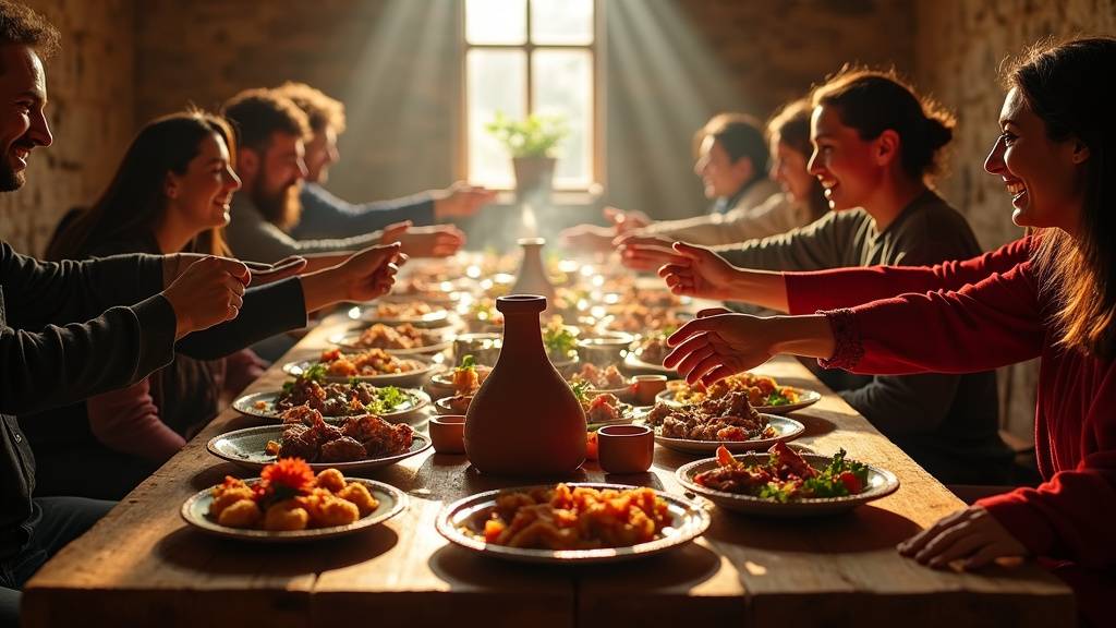 Grand plat de thieboudienne senegalaise partage en famille autour d un bol commun