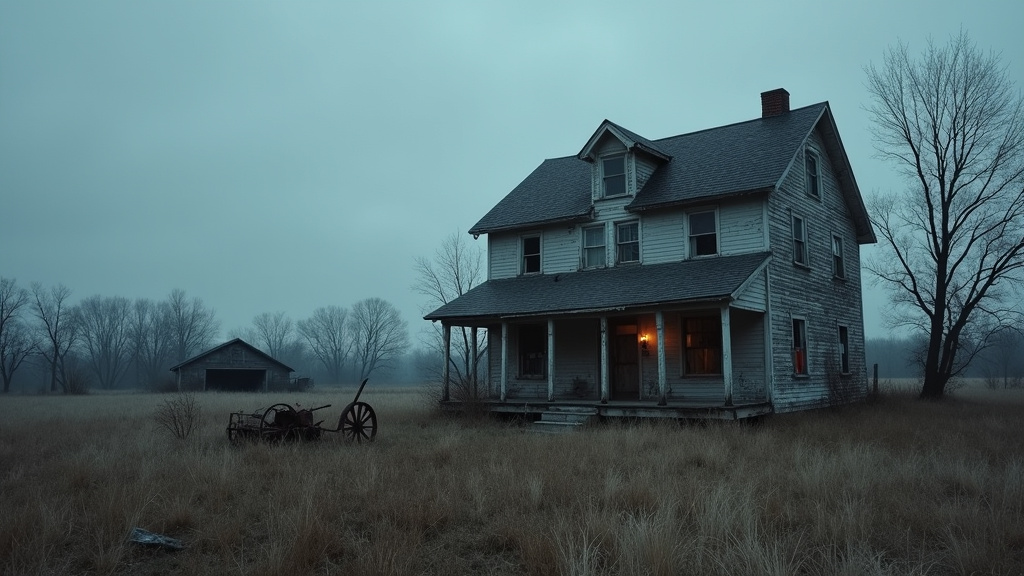 Illustration artistique d'Ed Gein dans sa maison isolée entourée de forêts