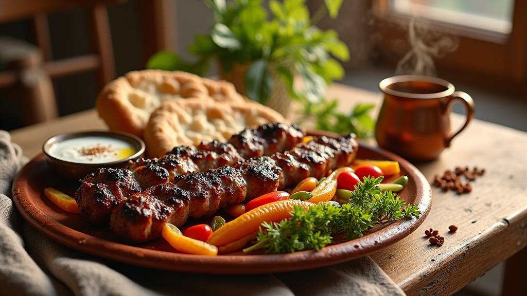 Table turque traditionnelle avec plats variés et boissons