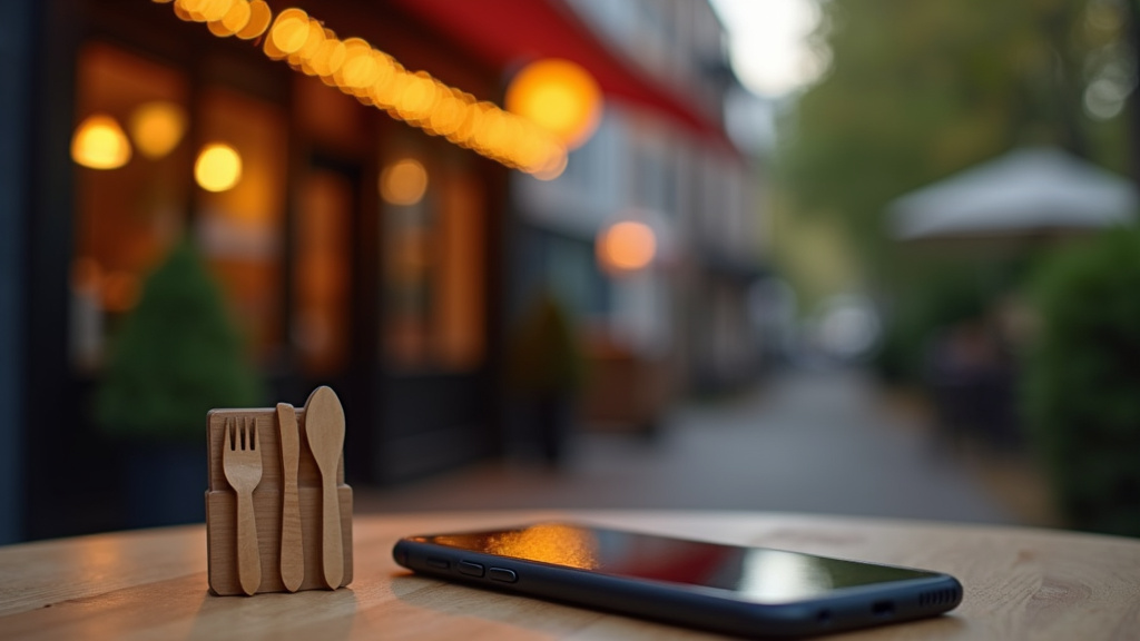 Vue aérienne d'un quartier animé avec plusieurs restaurants bien notés