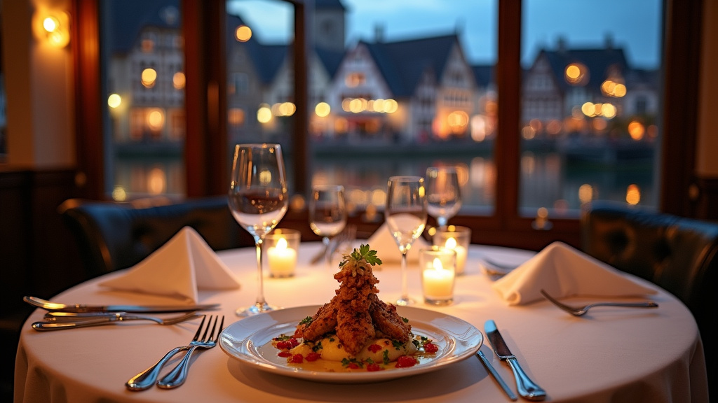 Vue de Strasbourg avec la cathédrale en arrière-plan et restaurants gastronomiques typiques